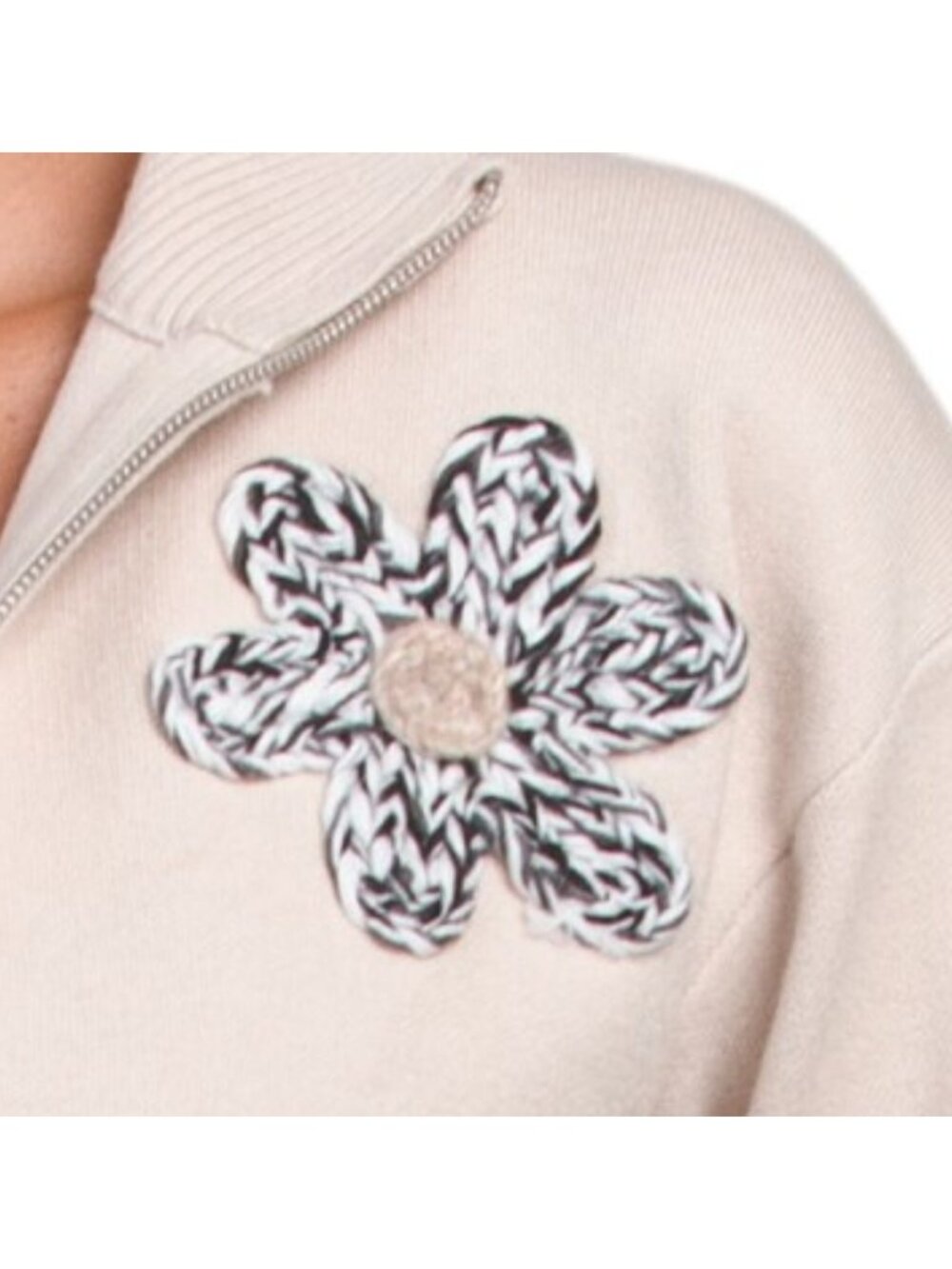 SIONI Double Knit Flower Sweater Jacket - Picture 3 of 4